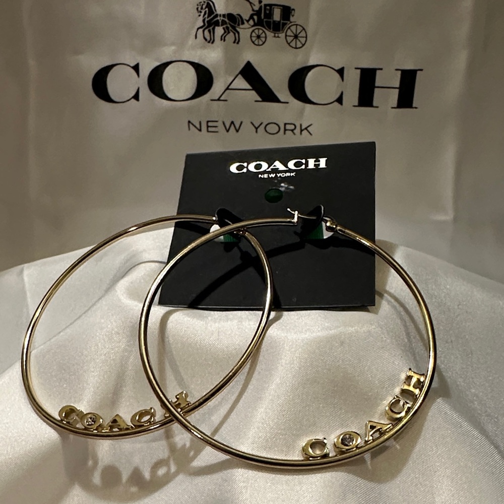 Coach Metallic Gold Logo Hoop Earrings